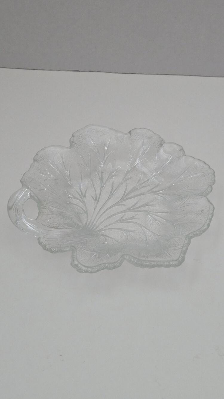 Vtg INDIANA GLASS PEBBLE Clear Cabbage Leaf 6.5"L Snack Dish Relish Candy